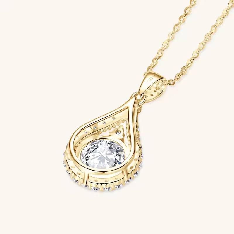 18k Gold Moissanit Wassertropfen Halskette