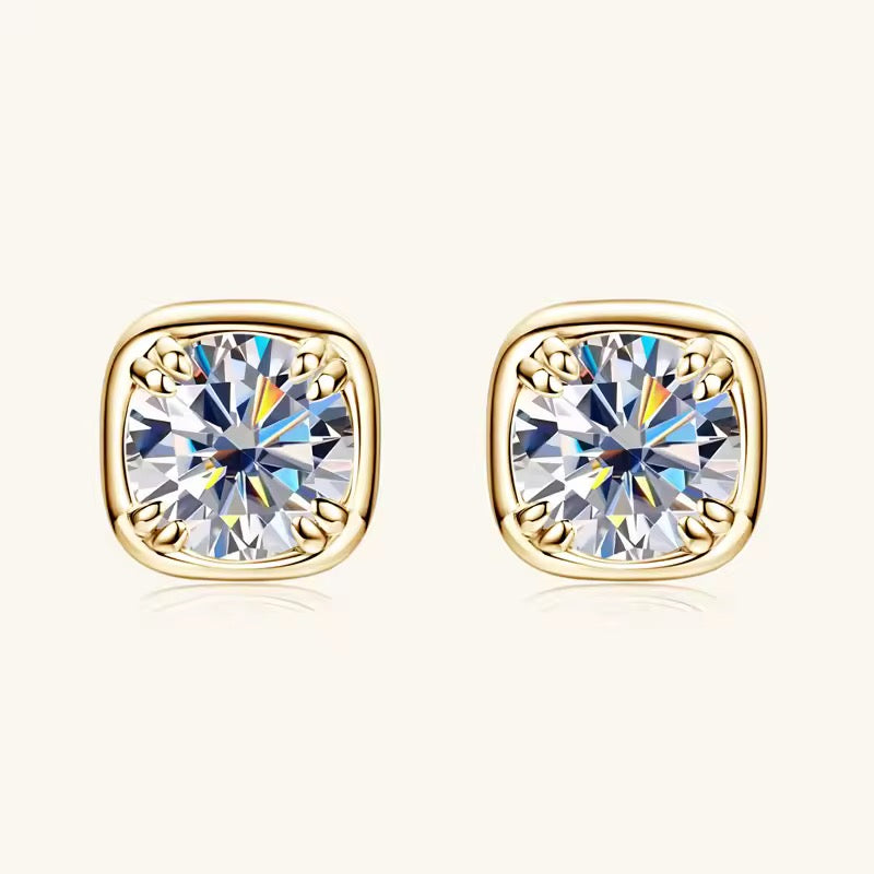 Moissanit Ohrringe Quadratisch in Klauenfassung