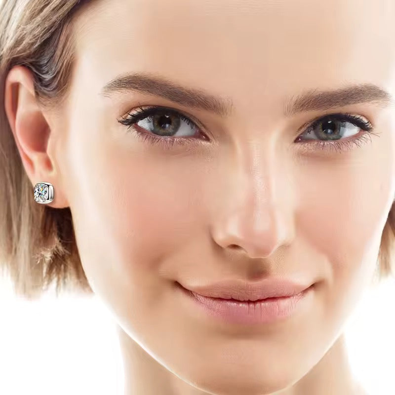 Moissanit Ohrringe Quadratisch in Klauenfassung