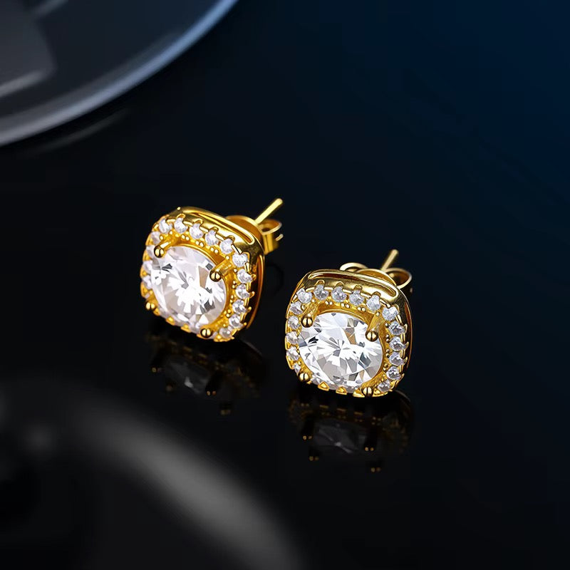 Klassische Halo Moissanit Ohrringe